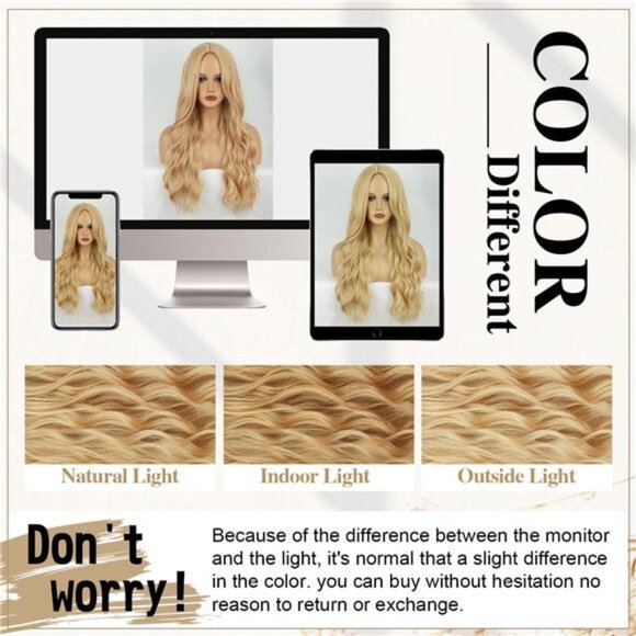 Blonde Wig Long Wavy Wig For Women Middle Part Long Blonde Wigs Synthetic - Picture 5 of 5